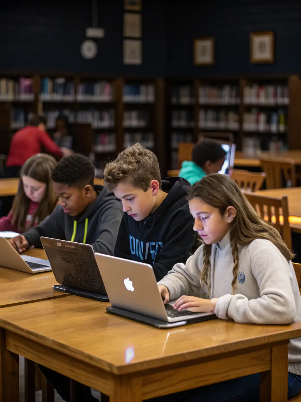 A photograph of adults attending a digital literacy workshop at the NCL media library, learning how to use computers and online resources.