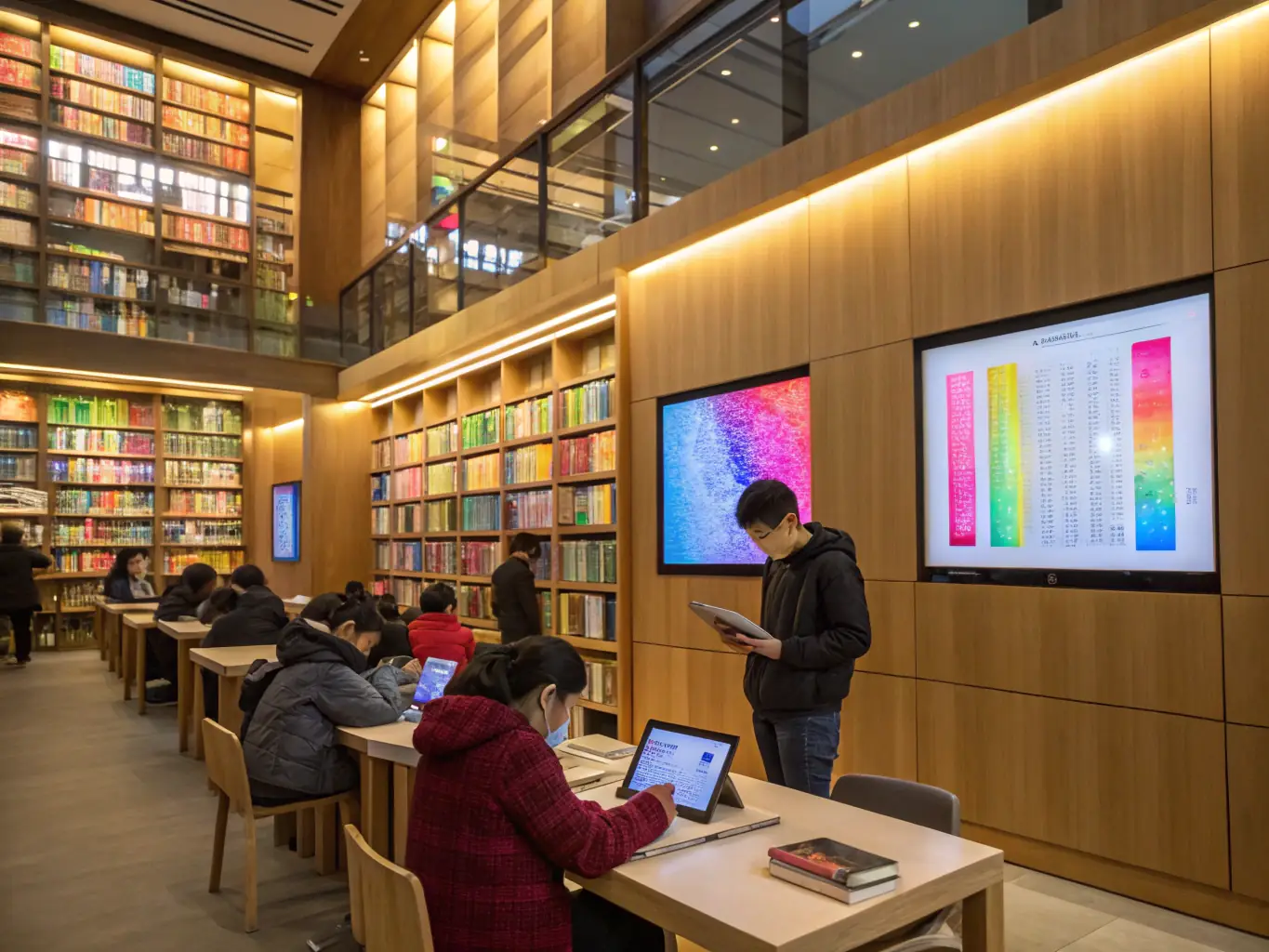 A photograph of the Nizerolles Culture et Loisirs media library, showcasing shelves filled with books and digital resources, with people of different ages browsing and reading. The image should convey a sense of community and access to knowledge.